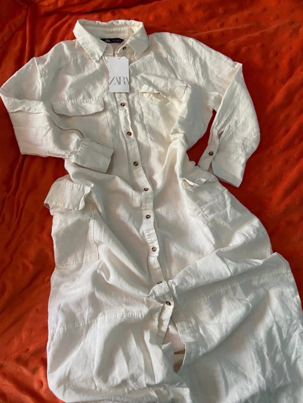 Zara Cream Collared Button-Up Shirt